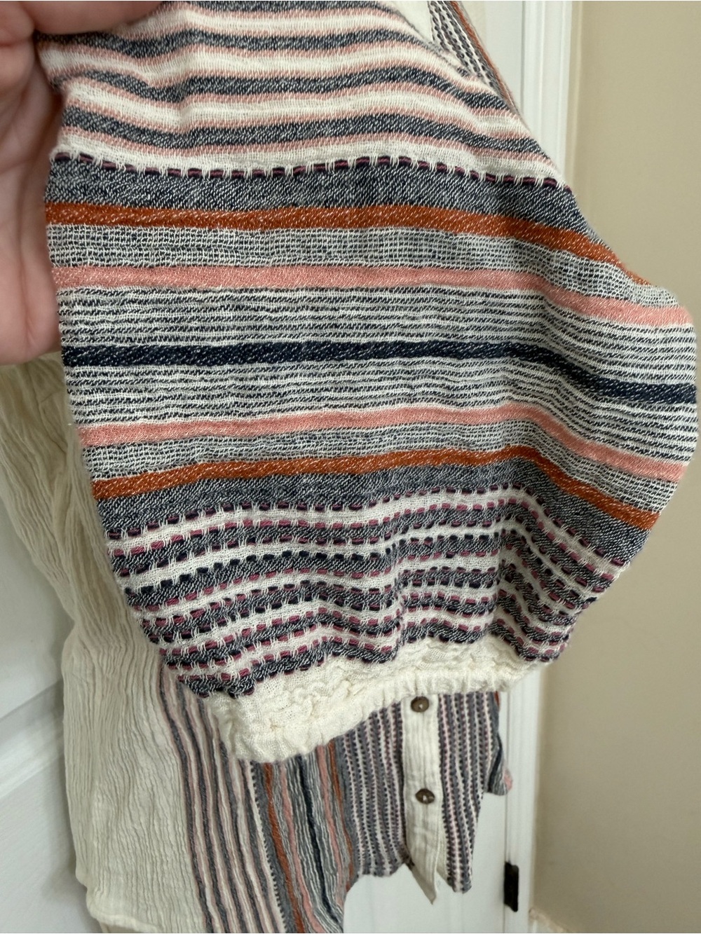 Liverpool Los Angeles Cream Boho Stripe Button Front Peasant Blouse XS - Picture 9 of 14